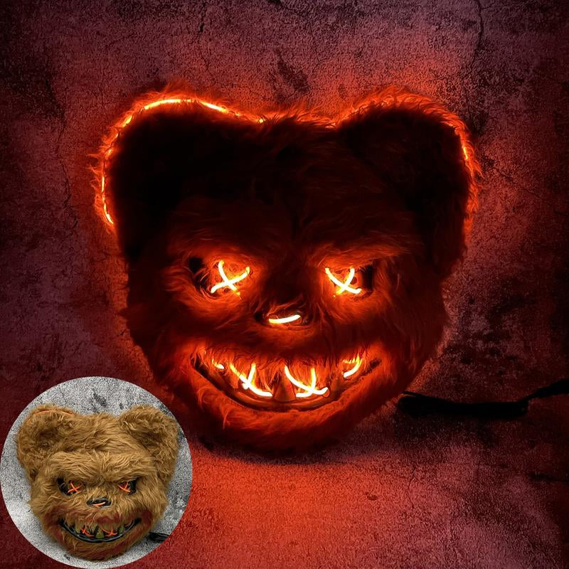 Glowing Animal Face Cover Costume Horror Bear Masque Adjustable Dress up Bunny for Cosplay Masquerade Party with Bright Red Lights