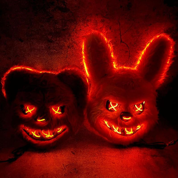 Glowing Animal Face Cover Costume Horror Bear Masque Adjustable Dress up Bunny for Cosplay Masquerade Party with Bright Red Lights