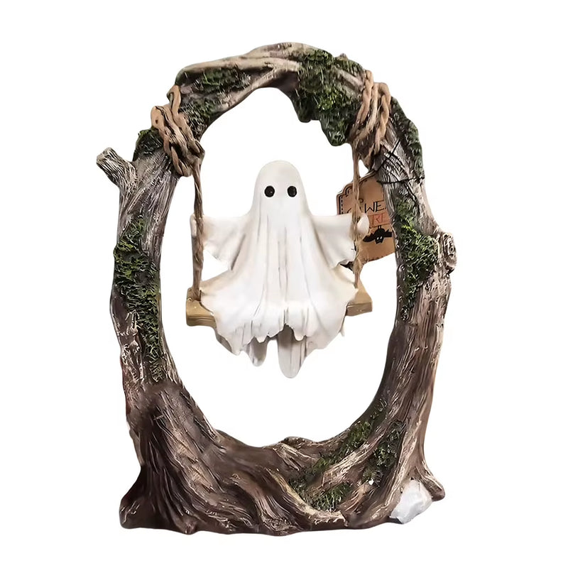 Halloween White Ghost Sculptures Funny Tree Hanging Ornaments Cute Swinging Ghost for Tabletop Centerpiece